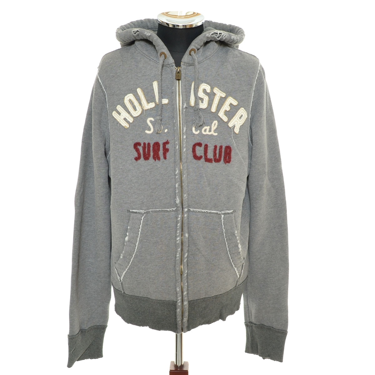 〇538690 Abercrombie&Fitch アバクロンビー&フィッチ A&F ○スウェットパーカー ダメージ加工 フルジップ サイズM メンズ グレー拍卖