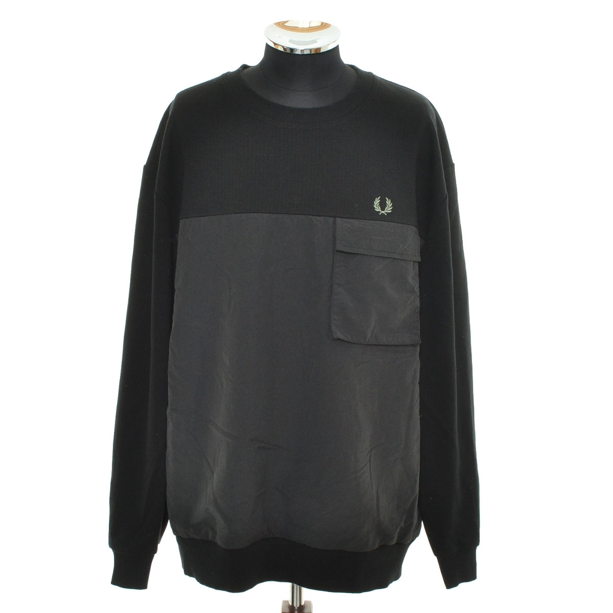 ●568073 FRED PERRY フレッドペリー ●スウェットシャツ トレーナー Ripstop and Taslon Mix Sweatshirt M6634 サイズXL メンズ ブラック拍卖
