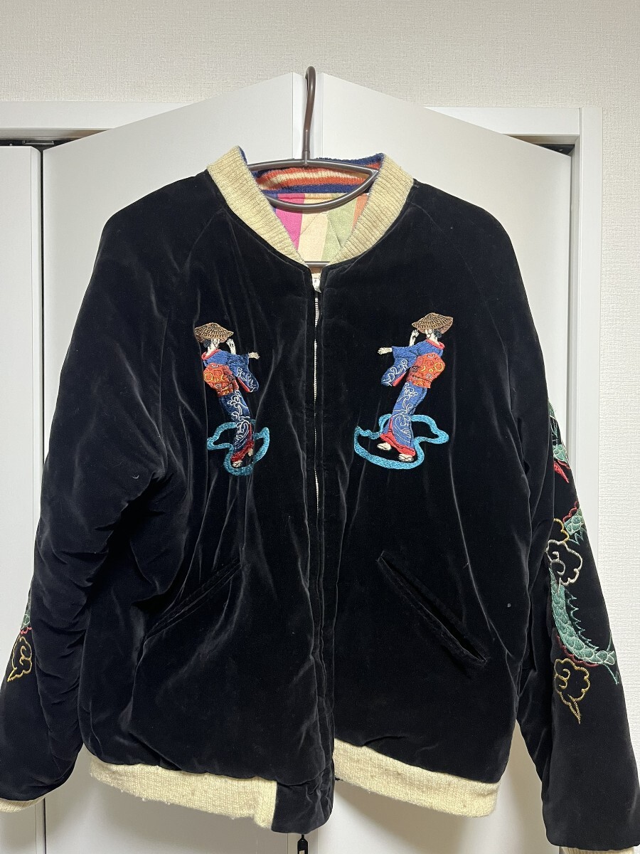 ★別珍★ テーラー東洋 刺繍 リバーシブル 港商 スペシャルスカジャン Sado shima 佐渡島 tt11453 テーラー東洋 サイズ 大 used品 拍卖