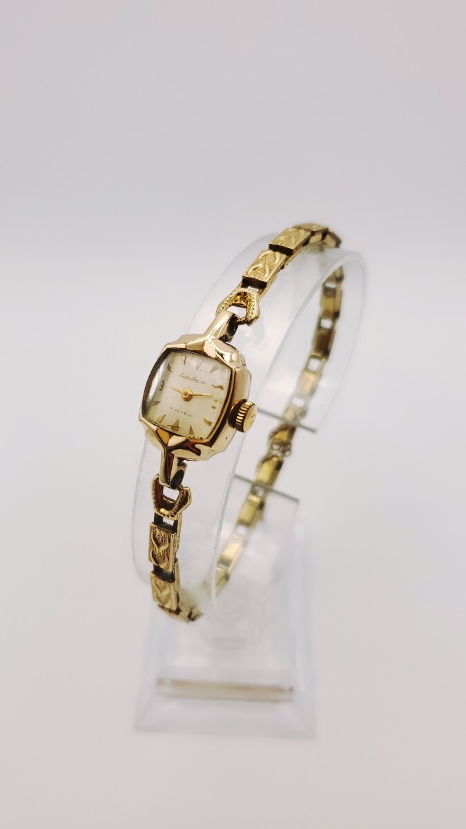 【稼働品】 14K GOLD レディース。14K 金 セイコー SEIKO。 手巻き 拍卖