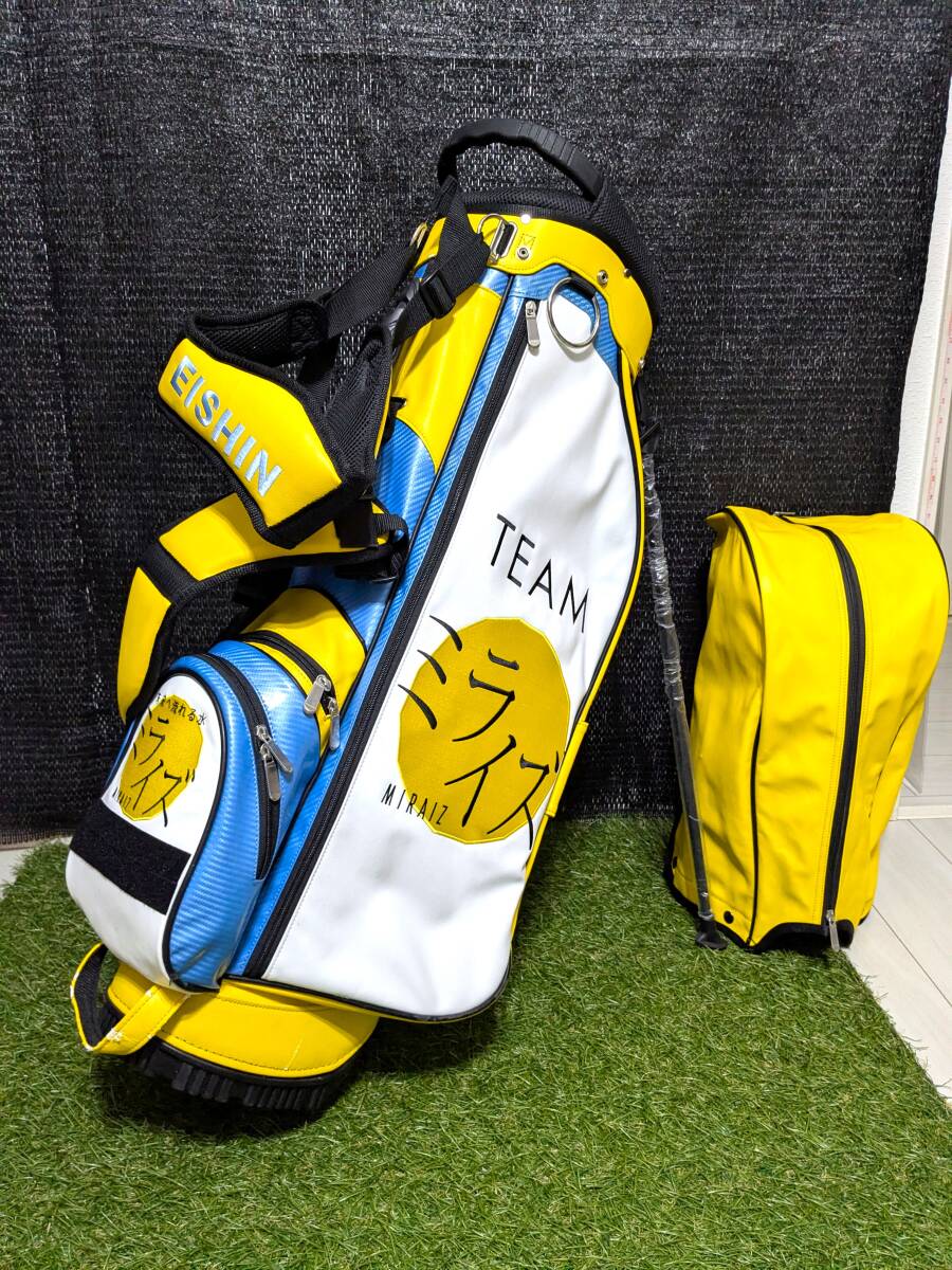 TEAM MIRAIZ オリジナル スタンド式 キャディバッグ 9型 カーボンブルー×イエロー×ホワイト / ミライズ拍卖