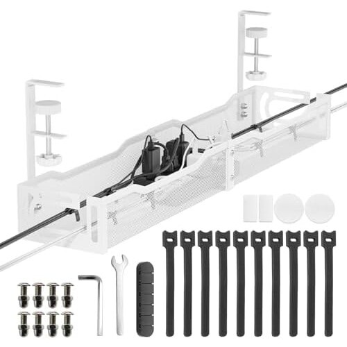 サイズ: 64cm_ホワイト Ankuka ケーブルトレー デスク下 配線隠し 幅64cm ケーブルトレー クランプ デスク 配線 収納 天板1〜5cm設置 人気拍卖