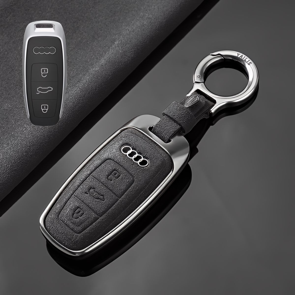 新品即決 アウディ アルミ スエード調レザー スマートキーケース キーカバー A3 A6 A7 A8 Q4 Q5 Q7 Q8 S6 S7 RS6 RS7 eトロン アクセサリー拍卖