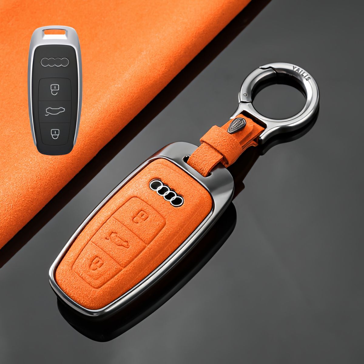 即決新品 アウディ アルミ スエード調レザー スマートキーケース キーカバー eトロン A3 A6 A7 A8 Q4 Q5 Q7 Q8 S6 S7 RS6 RS7 アクセサリー拍卖