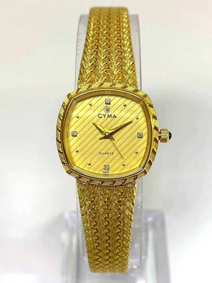 【即決/稼動品】 CYMA ゴールド スクエア 3針 L616 クオーツ 腕時計 純正ベルト レディース ラインストーン QZ シーマ拍卖