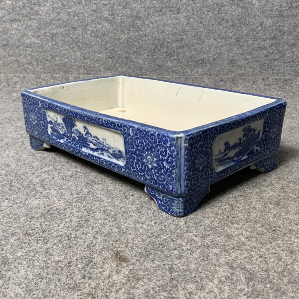 【政】34122 印判 山水 唐草 模様 水盤 花器 花生け 盆栽 鉢拍卖