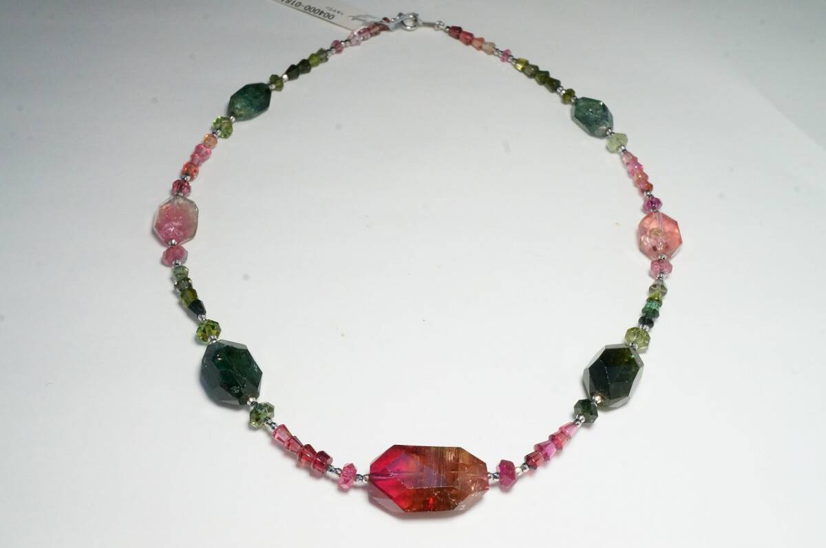 希少!昔の在庫なので上質品K18WG金具ミックストルマリンが綺麗な上質ブラジル産トルマリンカットルースネックレス高級宝飾品43cm拍卖