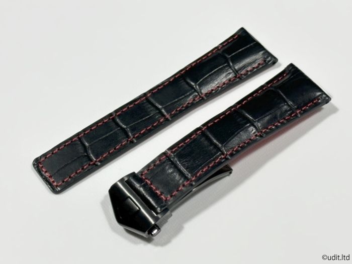 ラグ幅22mm タグホイヤー対応 腕時計用レザーベルト ブラック レッド 時計用バンド バックルブラック モナコ カレラ アクアレーサー等に拍卖