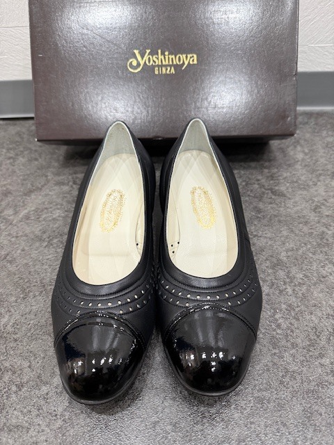 ●H7-11-7 銀座ヨシノヤ GINZA yoshinoya パンプス 23,5cm 黒 レザー レディース拍卖