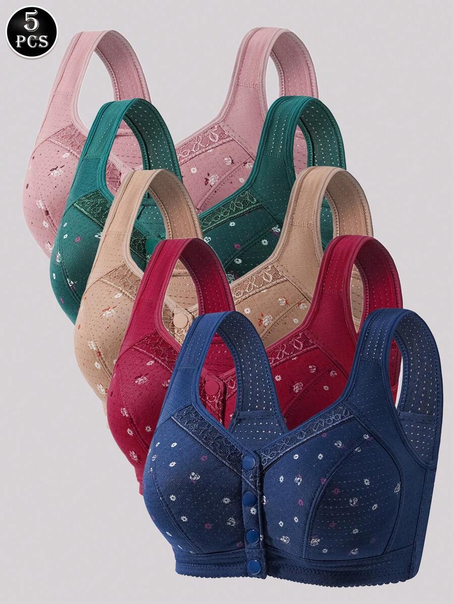 インティメート ブラジャー 5枚セット エレガントな花柄デザイン レディース フロントホック ワイヤレス快適通気性ブラ拍卖