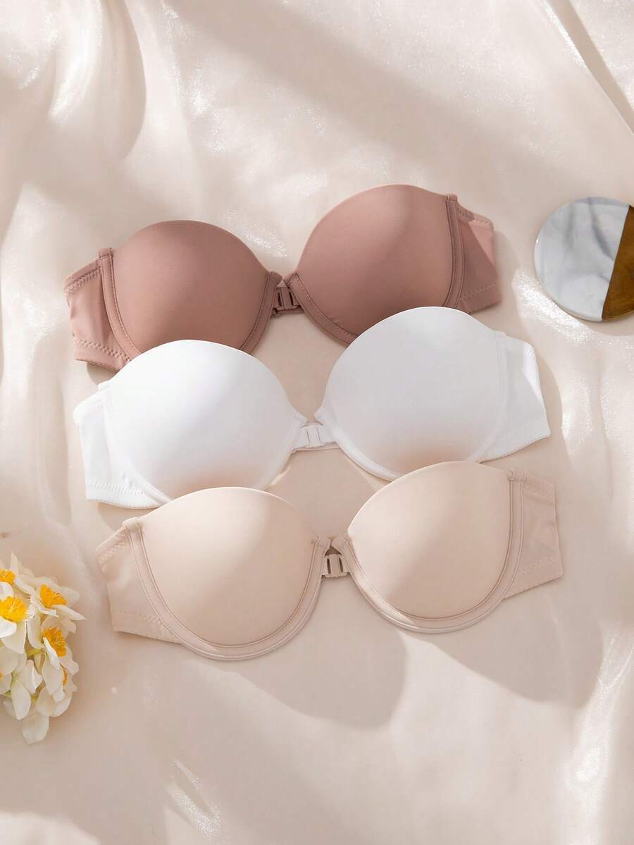 インティメート ブラジャー 3点セット ミニマリスト バックレスクロップトップブラ、セクシー ワイヤレスフロントクロージャーバステ拍卖