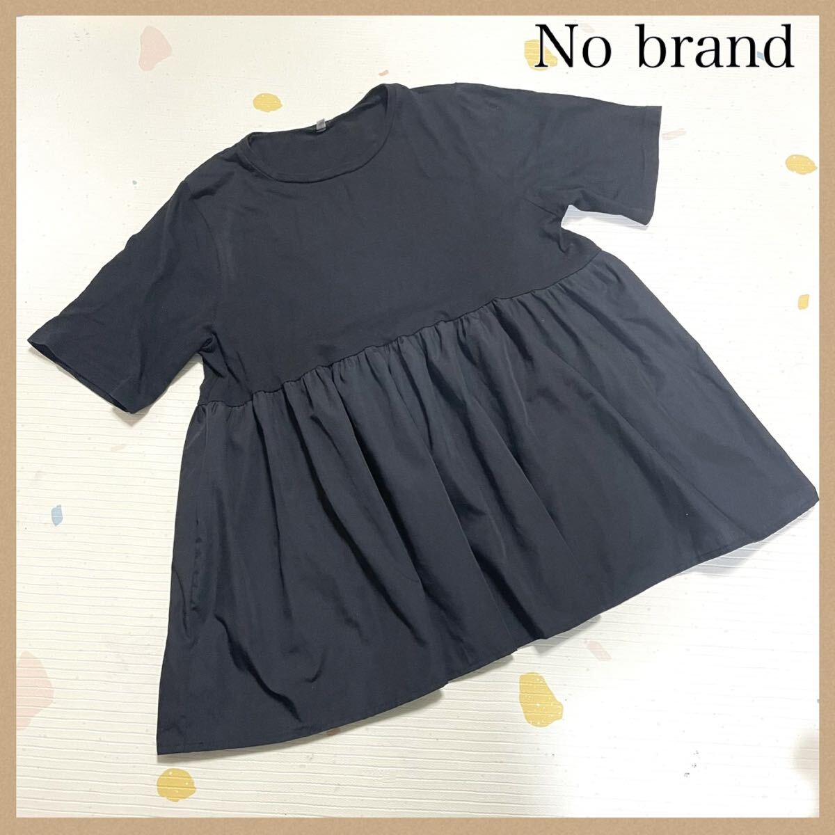 レディース フレア チュニックワンピース 体型カバー ブラック L 半袖 黒拍卖