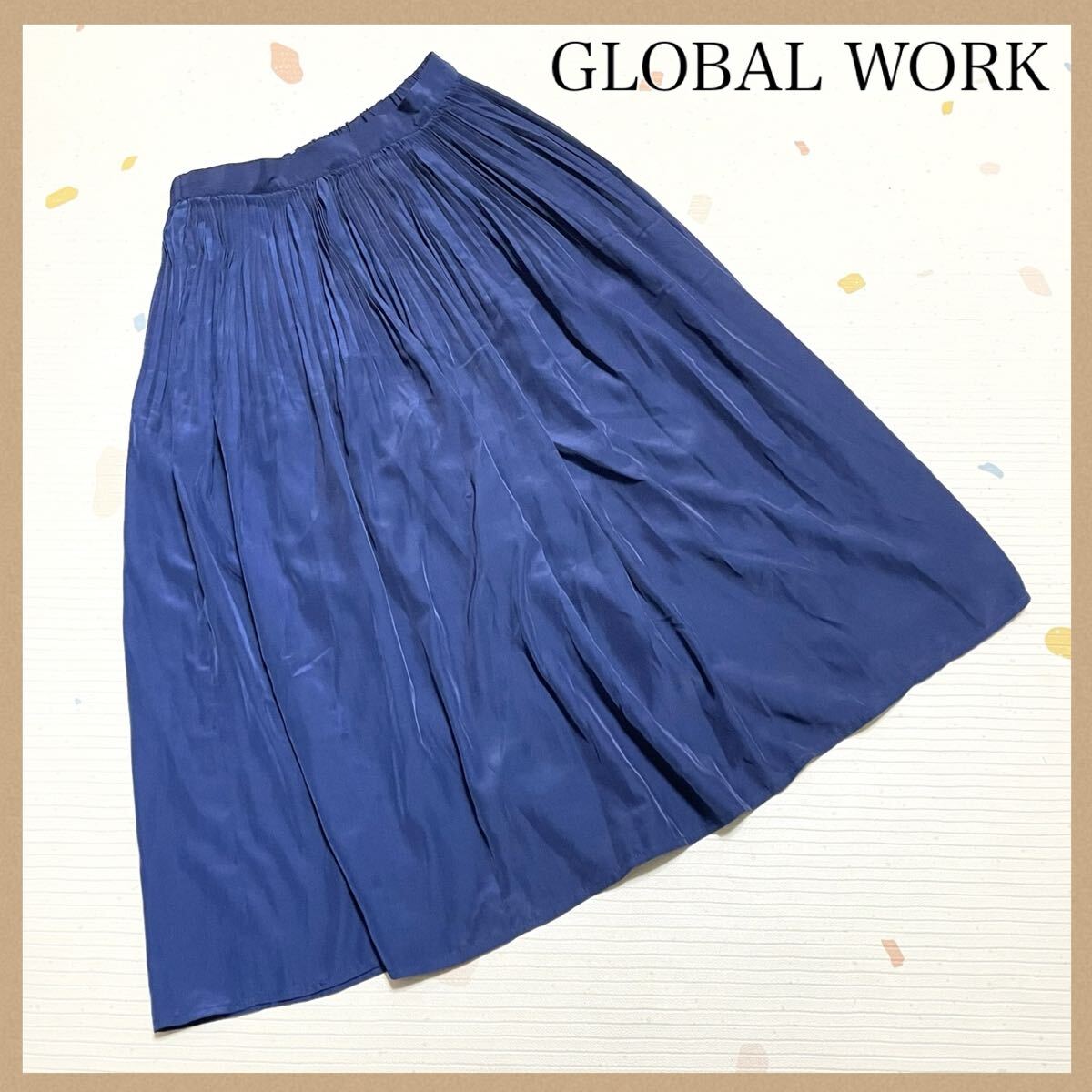 GLOBAL WORK プリーツロングスカート ネイビー ポリエステル Mサイズ グローバルワーク スカート ロング拍卖