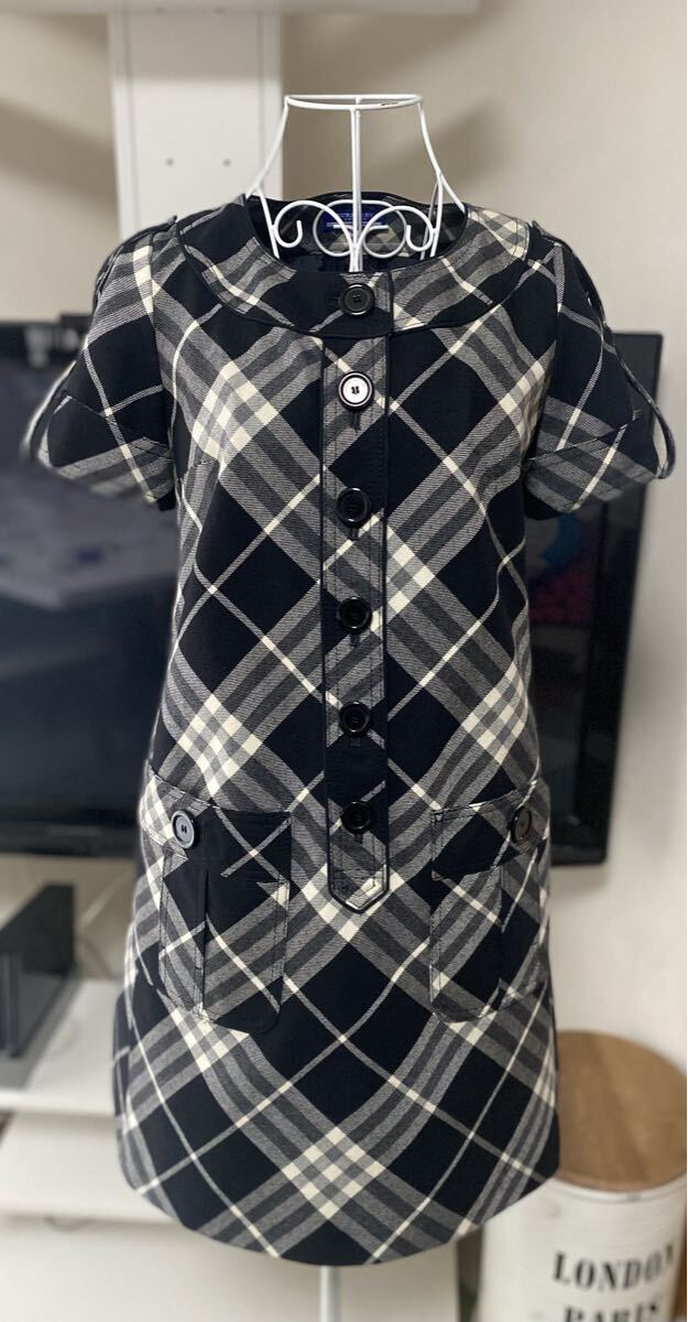 美品BURBERRY BLUE LABELバーバリーブルーレーベル ノバチェック ワンピースロゴボタン 38拍卖