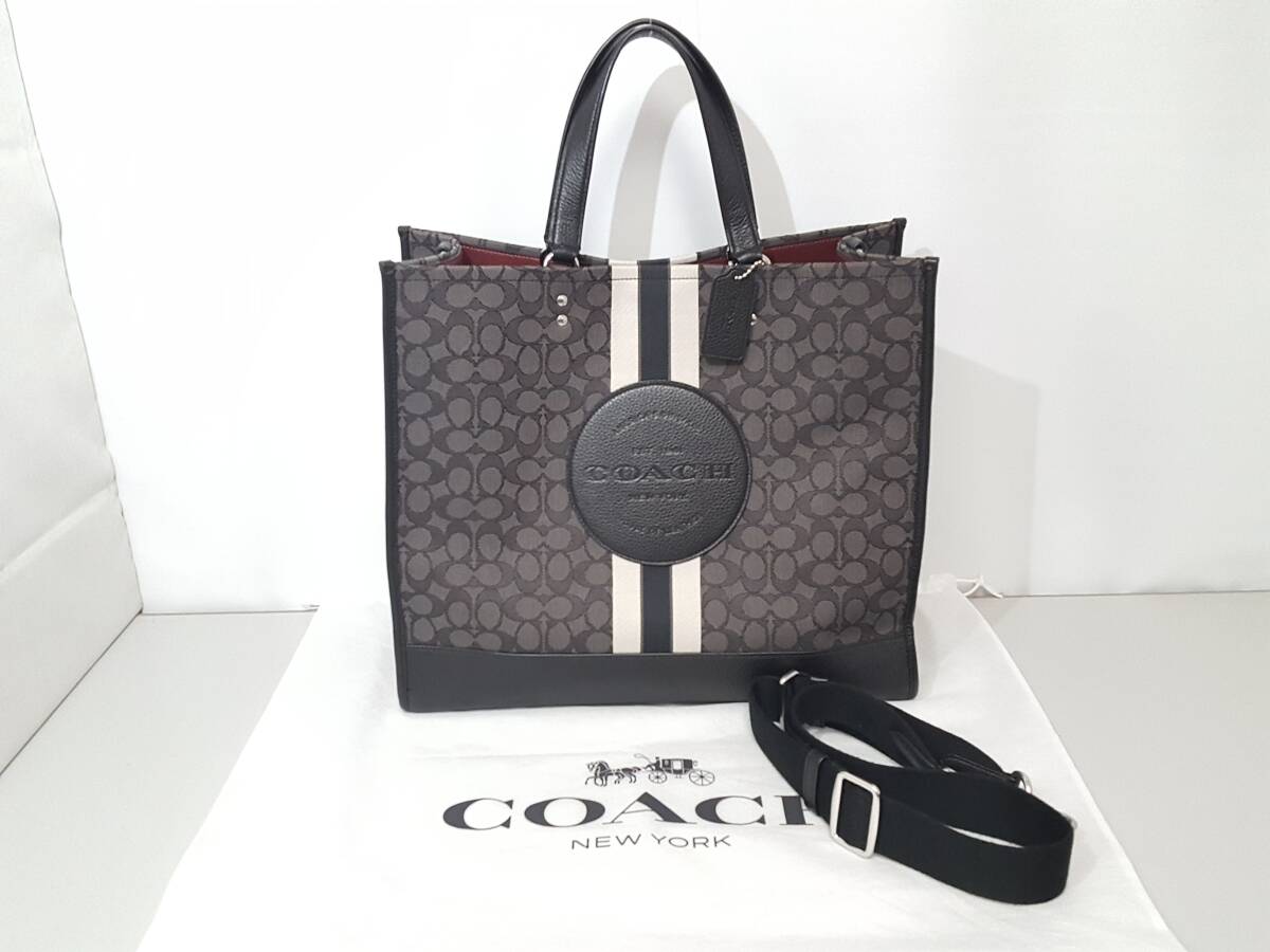 【美品】COACH コーチ デンプシー シグネチャー 2WAYバッグ/ハンド&ショルダー/ブラック×グレー/保存袋付き/トートバッグ/02SH112401-12拍卖