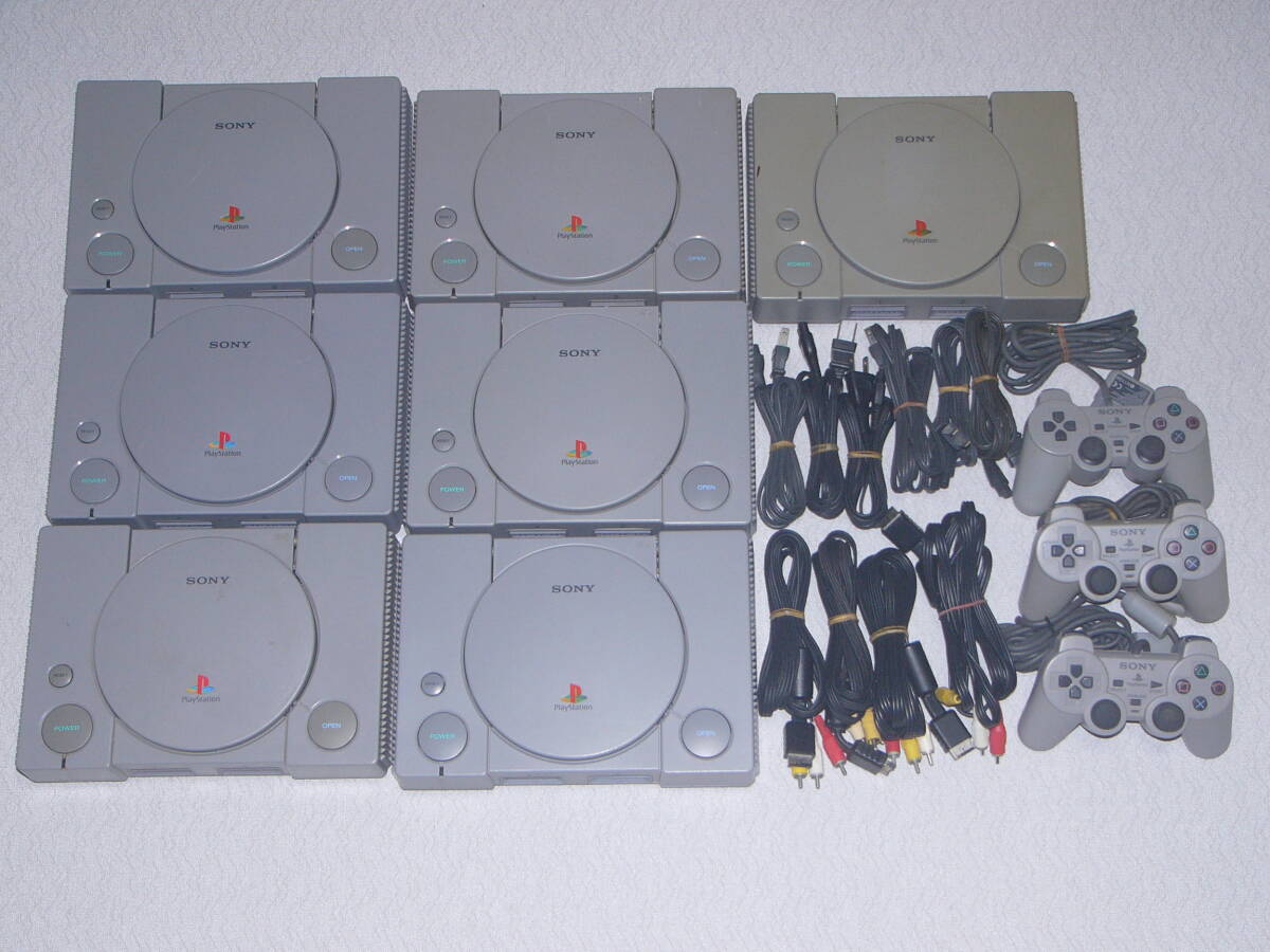★PS 初代 本体7台&コントローラー3個、ケーブルまとめ売り★ジャンク★拍卖