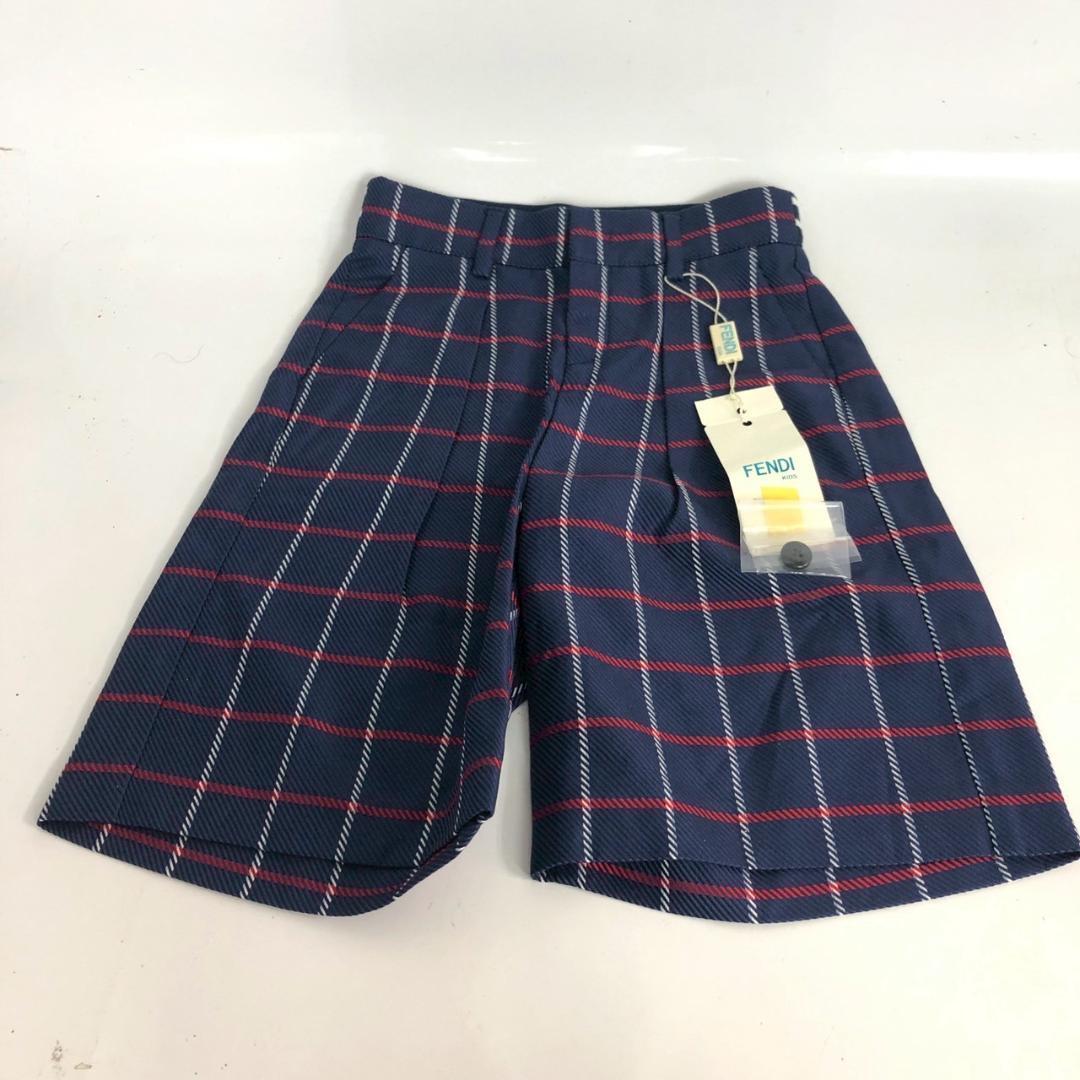 FENDI フェンディ キッズ ショートパンツ 4A ネイビー チェック柄 ファッション 衣類 ブランド拍卖