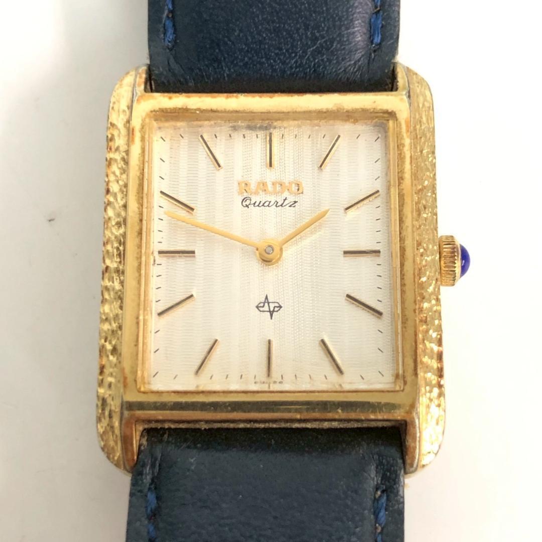 RADO ラドー 腕時計 クォーツ スクエアフェイス ゴールド ネイビーレザー 腕時計 ファッション 小物 仕事 ビジネス プライベート 財布 帽子拍卖