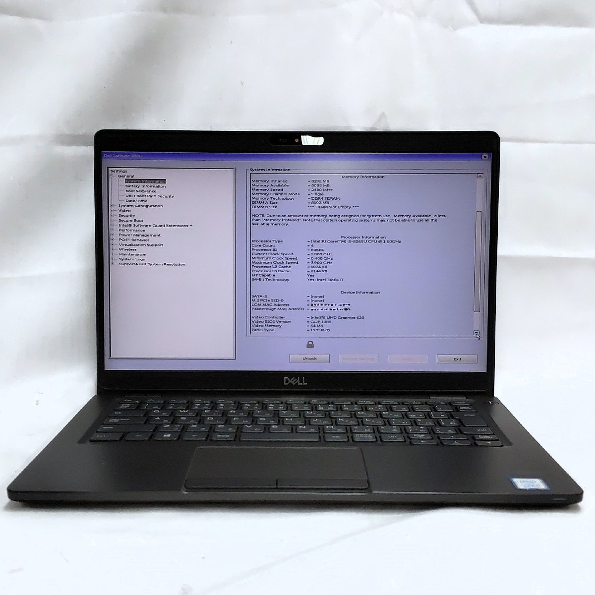 MK0509C【第8世代i5/BIOSロック/ジャンク現状品】 Dell Latitude 5300 CPU:Core i5-8265U@1.6GHz ストレージ:なし メモリ:8GB N拍卖