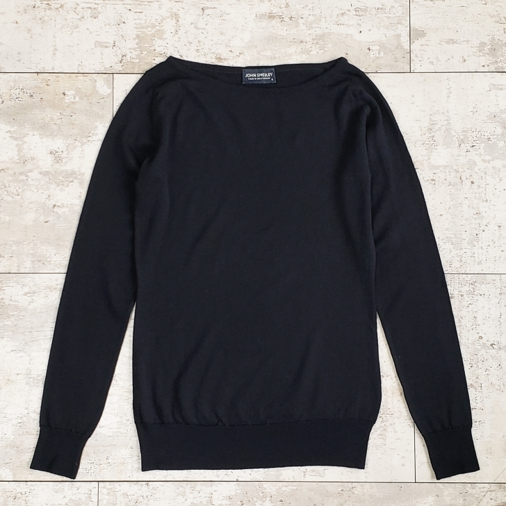 ジョンスメドレー ウール ボートネック ニット セーター S 英国製 イギリス製 ブラック 黒 JOHN SMEDLEY拍卖
