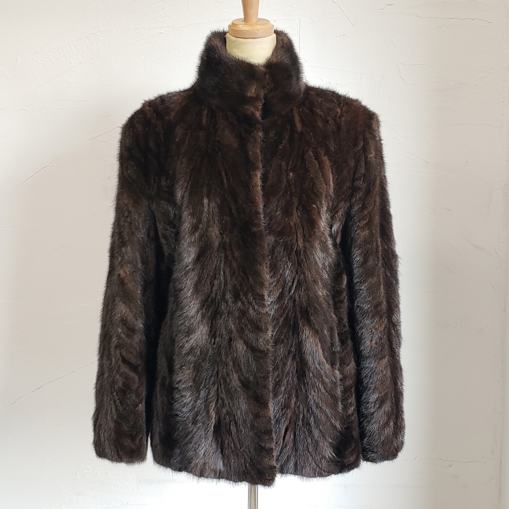 美品 ラピーヌ ブランシュ ミンク コート 9号 ブラウン 毛皮 スタンド襟 LAPINE BLANCHE リアルファー拍卖
