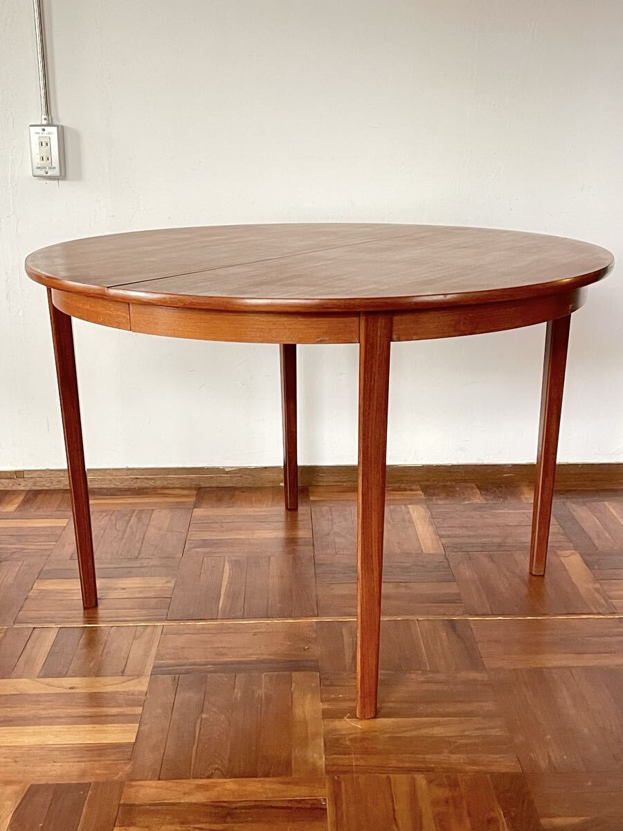 北欧 デンマーク ヴィンテージ チーク オイルフィニッシュ エクステンション ラウンド ダイニング テーブル ビンテージ アンティーク拍卖