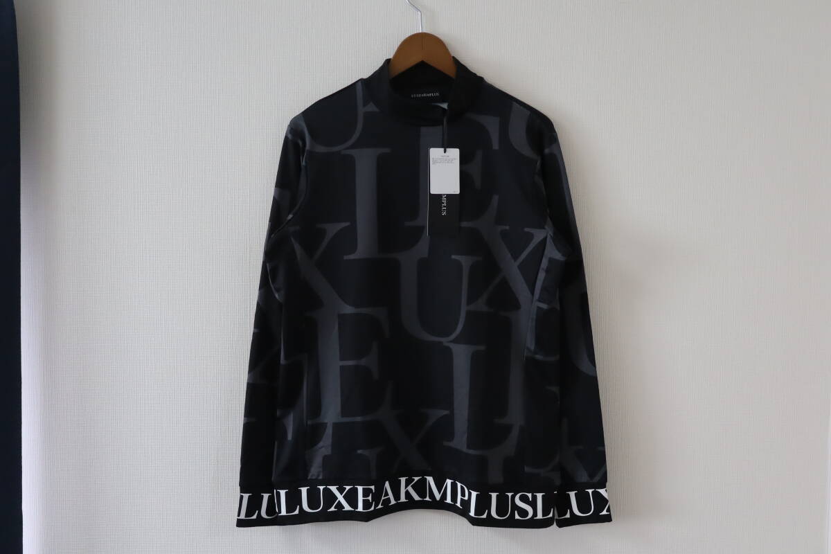 ☆LUXE AKM PLUS/リュクスエイケイエムプラス☆未使用 1円スタート!!総柄ロゴ モックネックロングTシャツ サイズ:M ゴルフ トレーニング拍卖