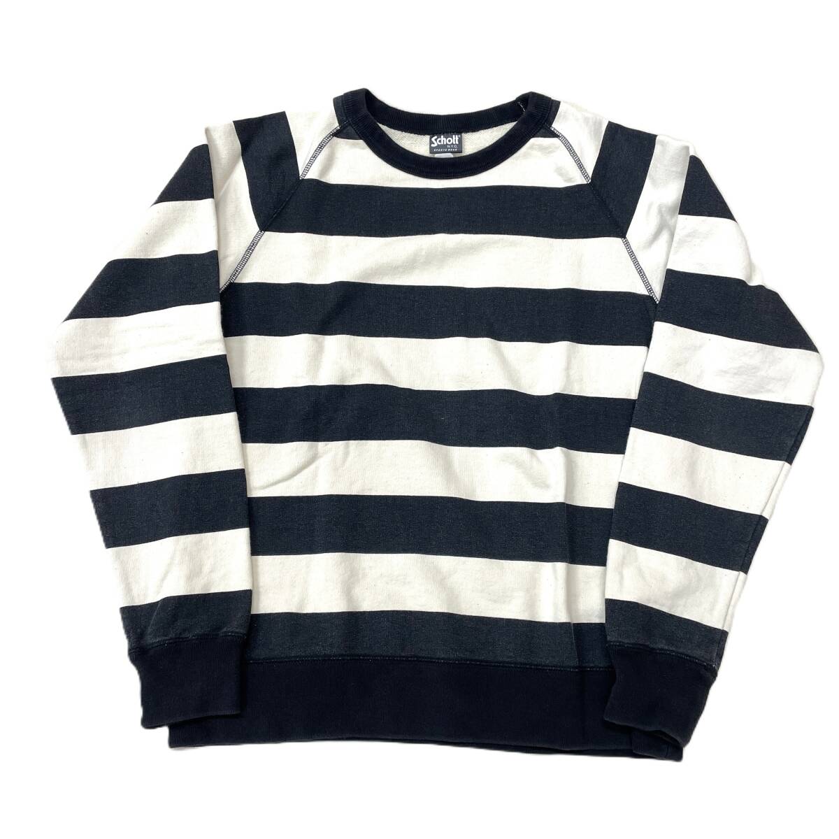 Schott◆スウェット/M/コットン/WHT/BLK/ボーダー/ショット拍卖