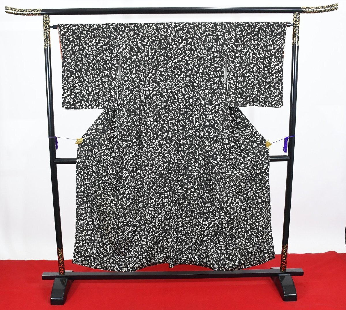 小紋 着物 袷 寿 字文様 黒 白 筆 身丈145cm 裄丈65cm ★ kb-7525 桜庭呉服店拍卖
