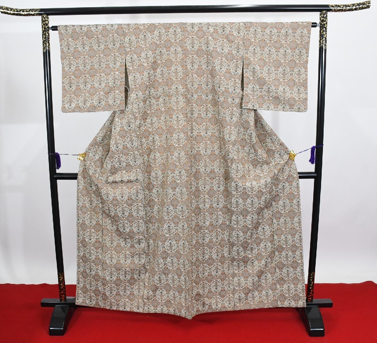 小紋 着物 袷 花菱文 白獅子 身丈153cm 裄丈63cm ★ kb-7447 桜庭呉服店拍卖