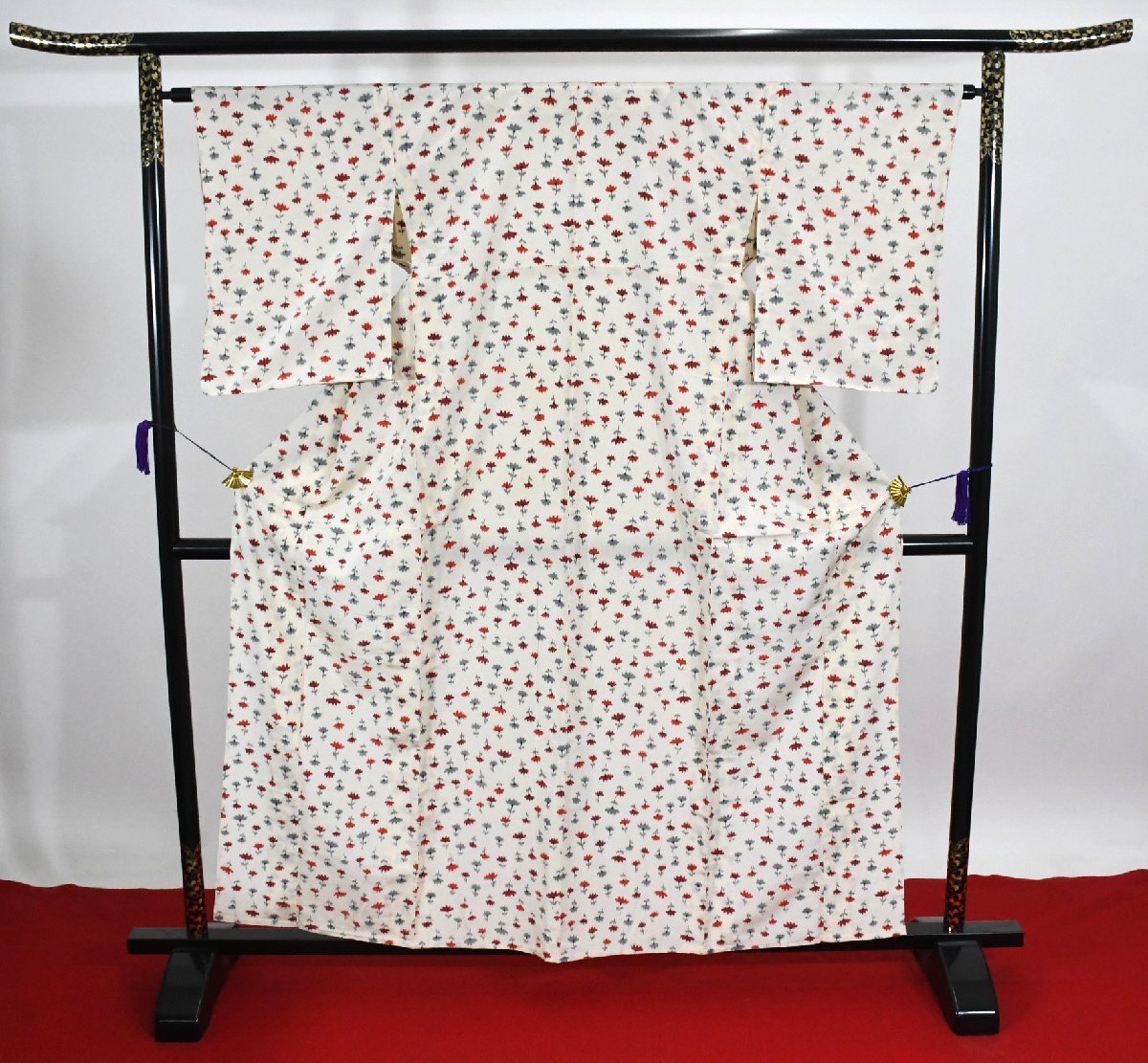 小紋 着物 花 単衣 身丈153cm 裄丈63.5cm ★ kb-7463 桜庭呉服店拍卖