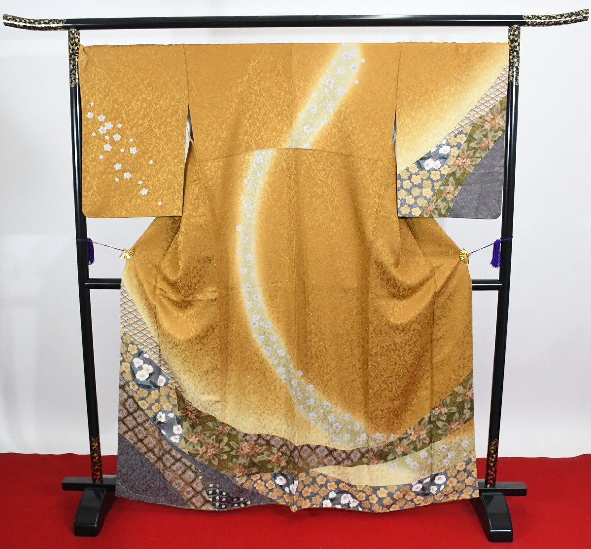 訪問着 結婚式 花 金紗 正絹 桜 丹後ちりめん 身丈157cm 裄丈68.5cm ★着物 t-2333 桜庭呉服店拍卖