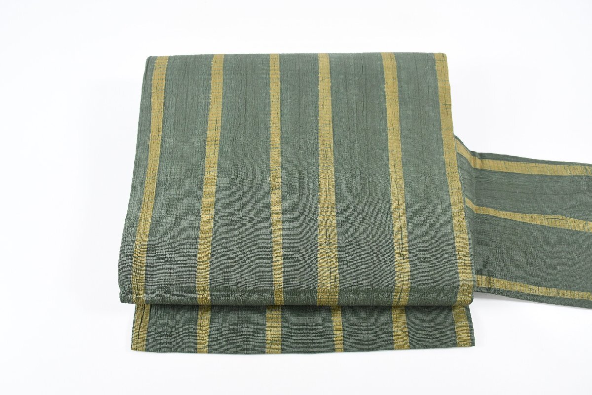 名古屋帯 縞模様 緑 帯丈360cm ★着物屋 ne-16540 桜庭呉服店拍卖
