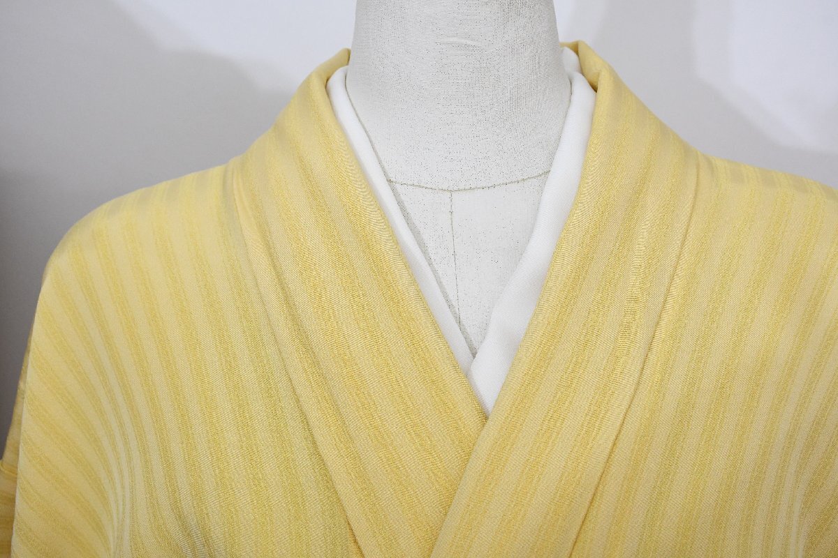 色無地 単衣 パーティー 縞 黄色 披露宴 お茶会 身丈159cm 裄丈64.5cm ★着物 ia-1228 桜庭呉服店拍卖