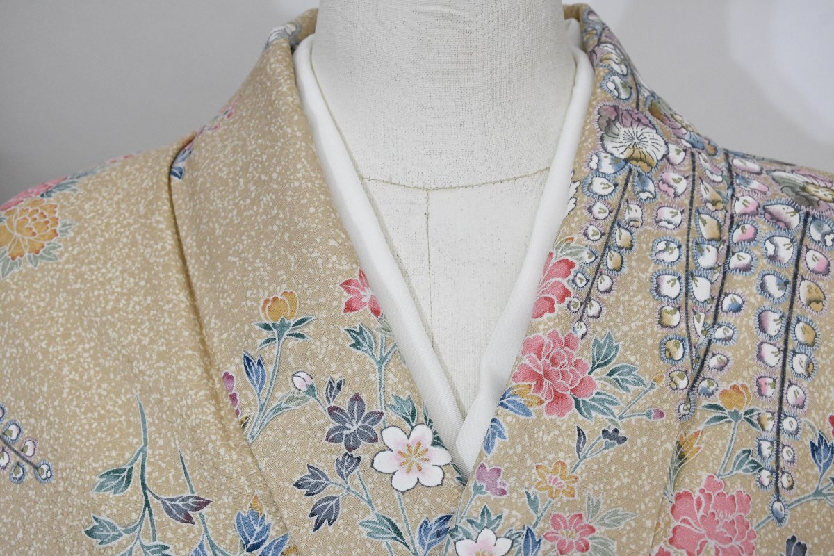 小紋 着物 袷 花 藤の花 身丈151cm 裄丈63.5cm ★ kb-7501 桜庭呉服店拍卖