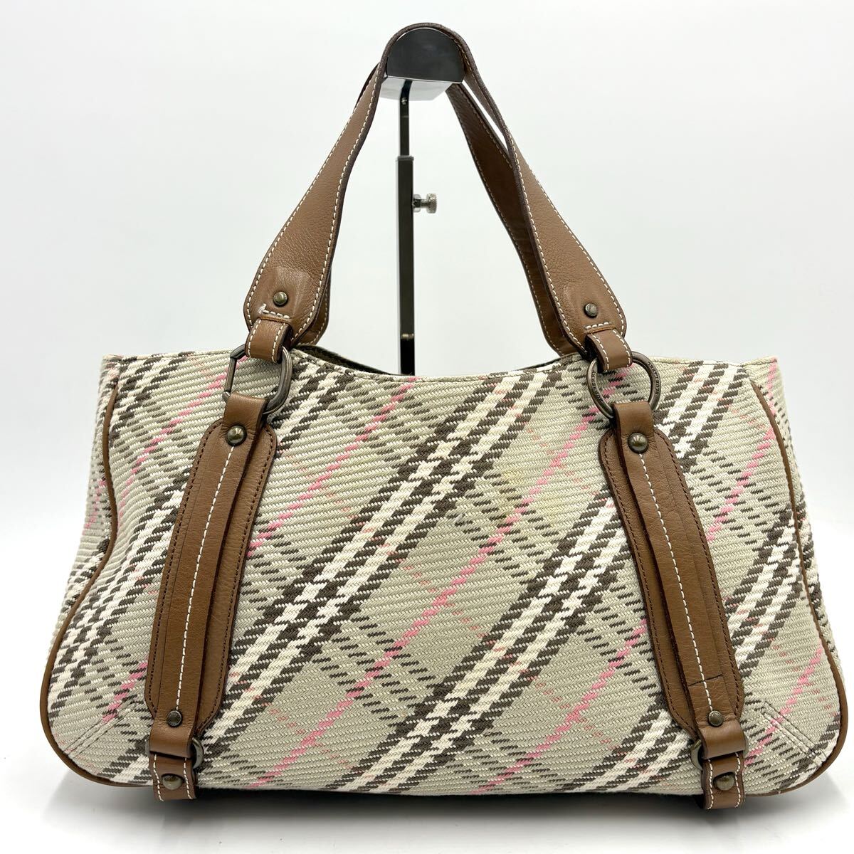 1円/極美品●BURBERRY BLUE LABEL バーバリー ブルーレーベル ブルレチェック ハンドバッグ トートバッグ A4肩掛け可 バーバリー マザーズ拍卖