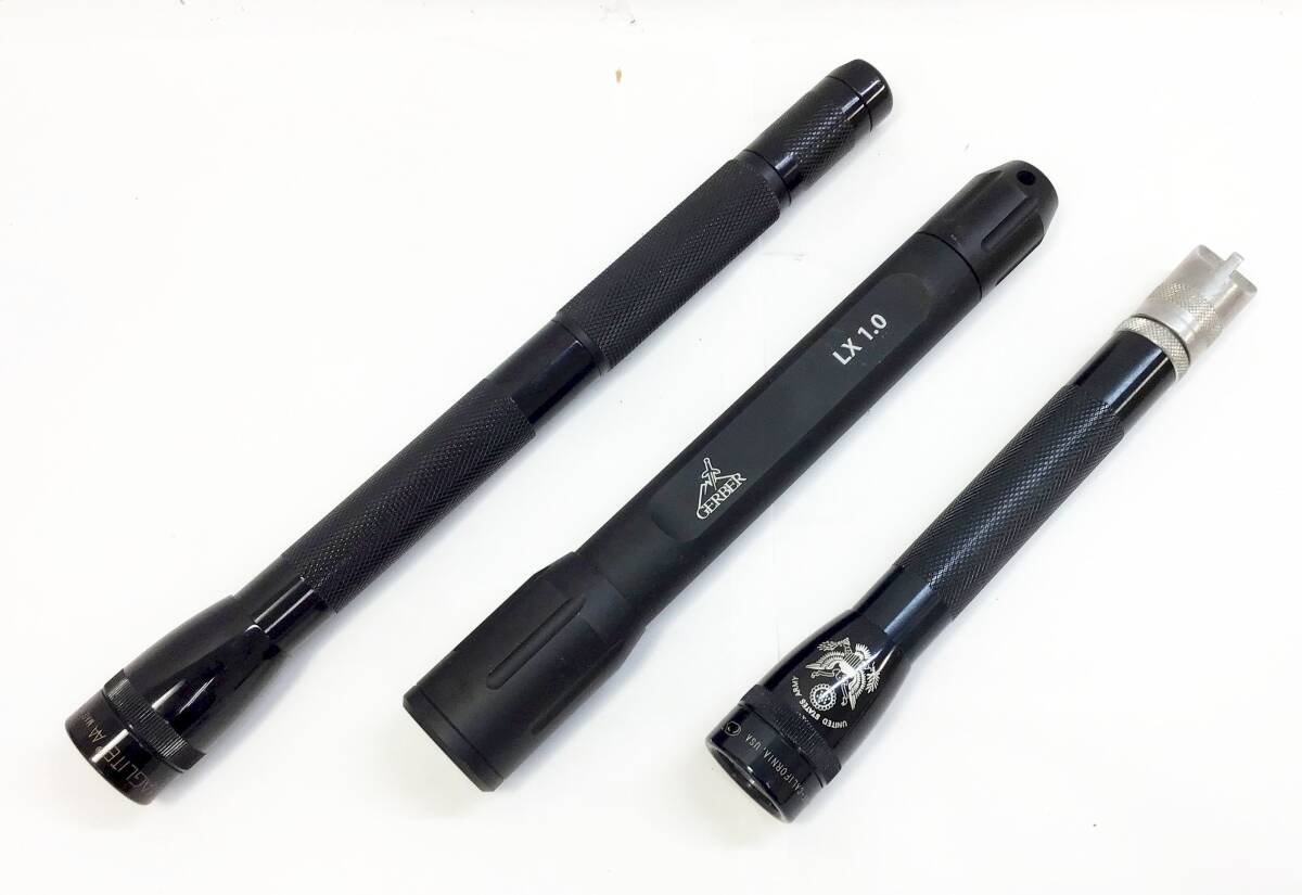 3点セット MINI MAGLITE AA/GERBER ライト 懐中電灯 ハンディライト ハンドライト 黒 ブラック アウトドア キャンプ マグライト ガーバー拍卖