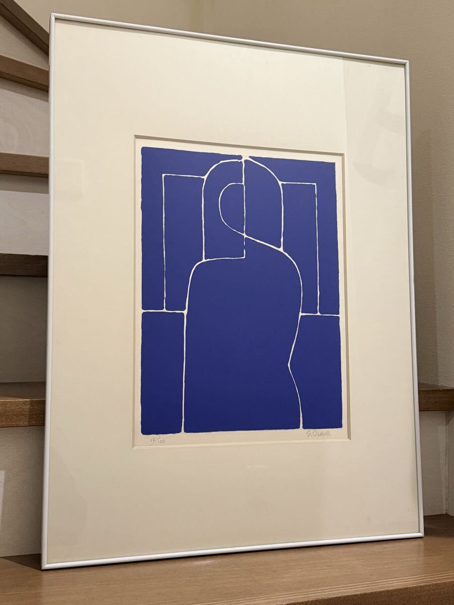 *fufu*ao 真作保証 大沢昌助 「青の立像」 リトグラフ 直筆サイン 28/100 1980年 森版画工房 額装 青拍卖