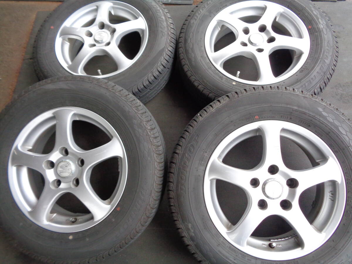 A404 夏用ダンロップGRAND 175/80R15 90S 残り目多!15×5J 114.3-5H +48 中古タイヤ+アルミホイール4本セット拍卖