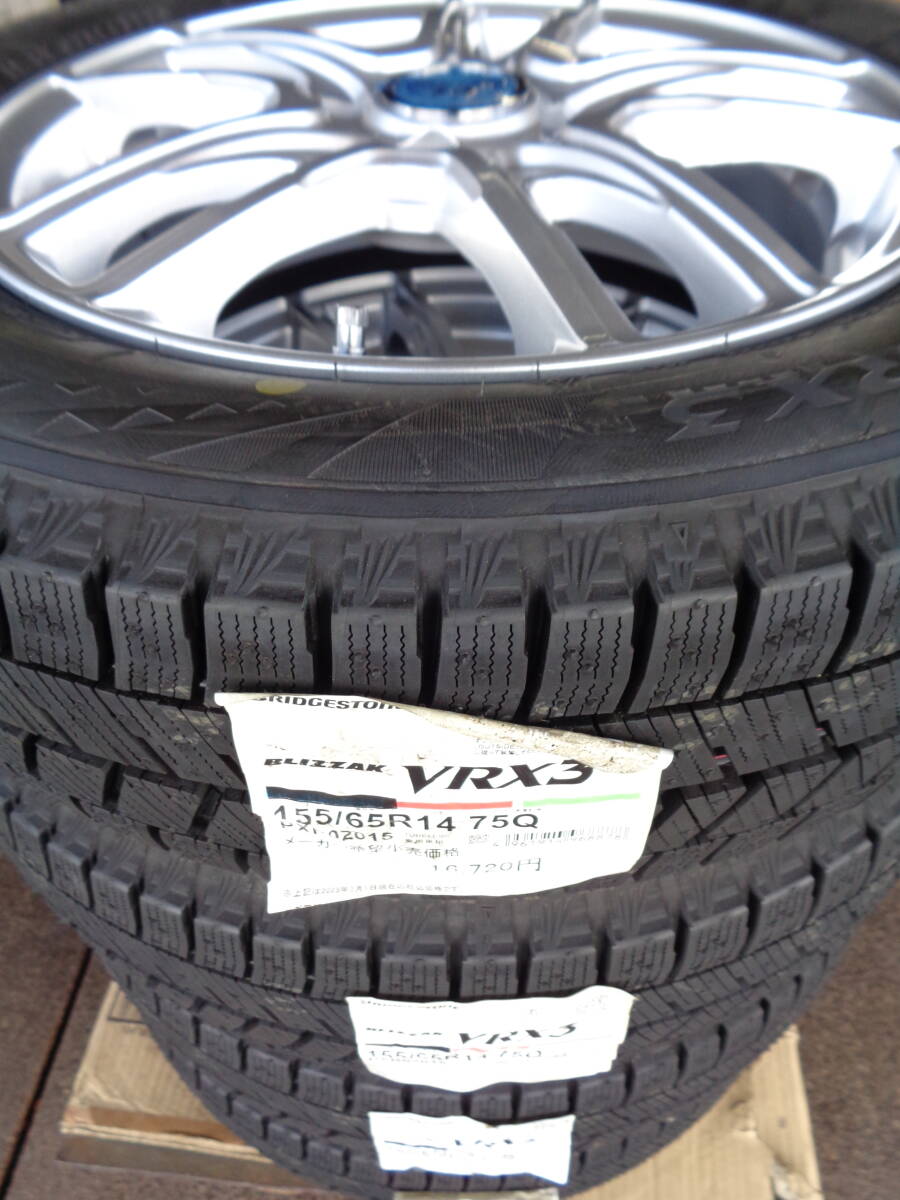 S401 新品未使用 BSブリザックVRX3 155/65R14+アルミホイール 14×4.5J 100-4H 45 軽自動車用 スタッドレスタイヤ4本セット!拍卖