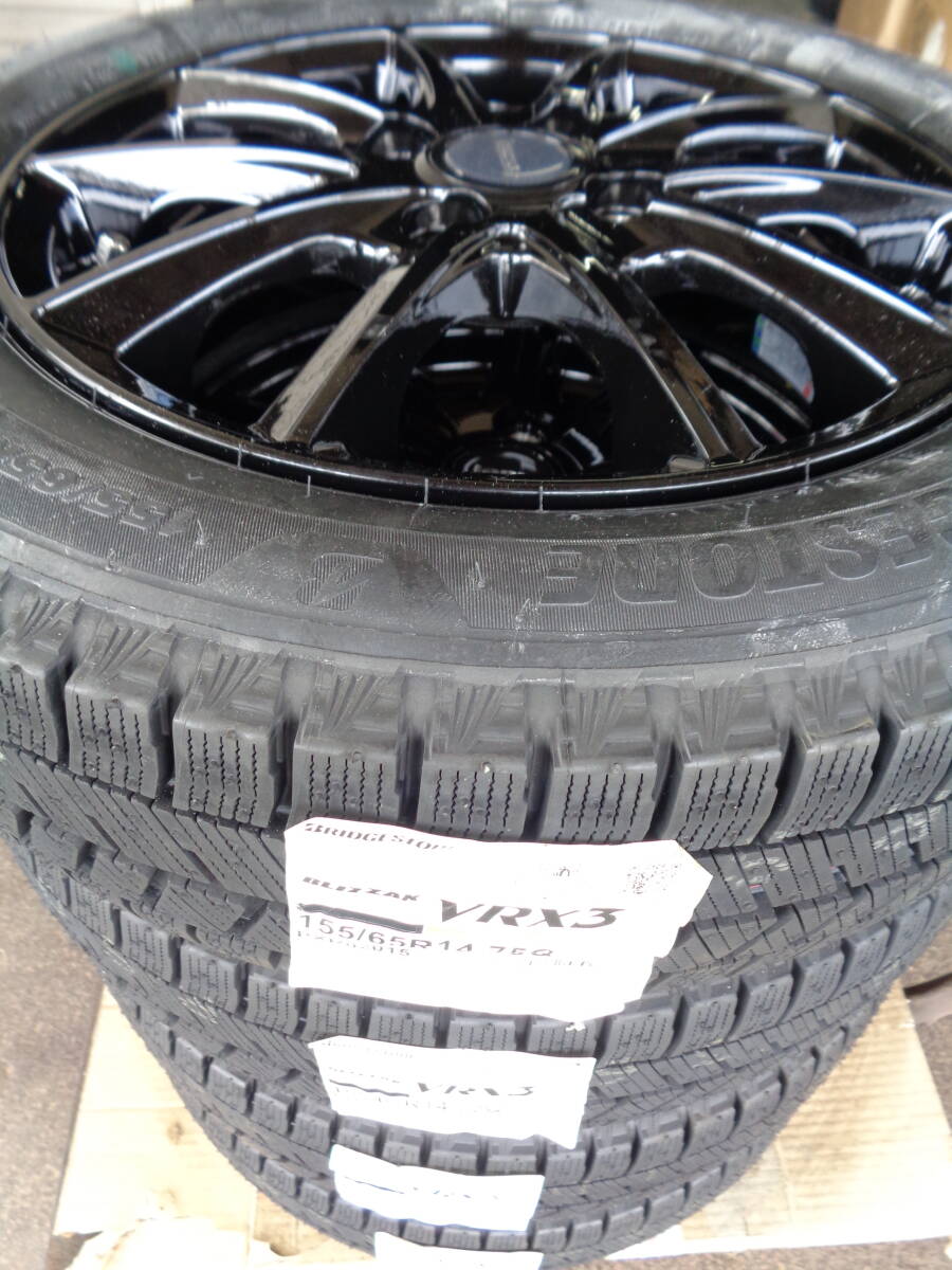 S409 未使用 BSブリザックVRX3 155/65R14+BS製黒アルミホイール・14×4.5J 100-4H 45 新品スタッドレスタイヤ4本セット拍卖