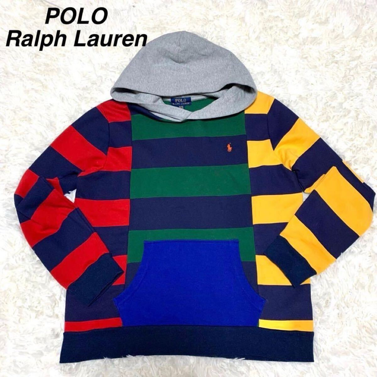 1円 1スタポロラルフローレン POLO RALPH LAUREN フーディ フリース ストライプ マルチカラーパーカ プルオーバー ポニー 近年モデル XL拍卖