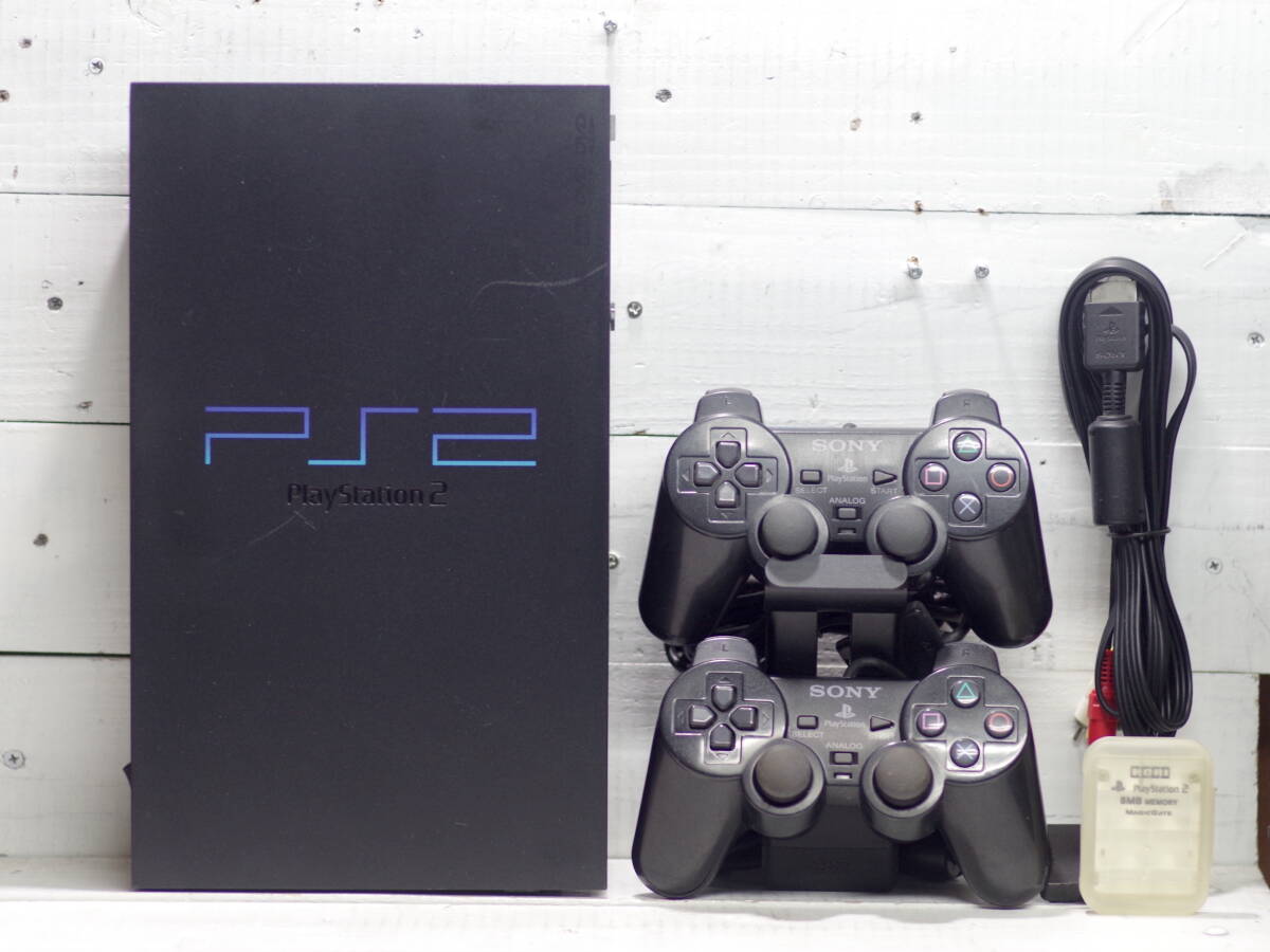 M13786【PS2】SCPH-10000 ゲーム読込OK! DUALSHOCK2コントローラX2 純正メモリ 映像電源ケーブル付き プレイステーション2 100サイズ拍卖