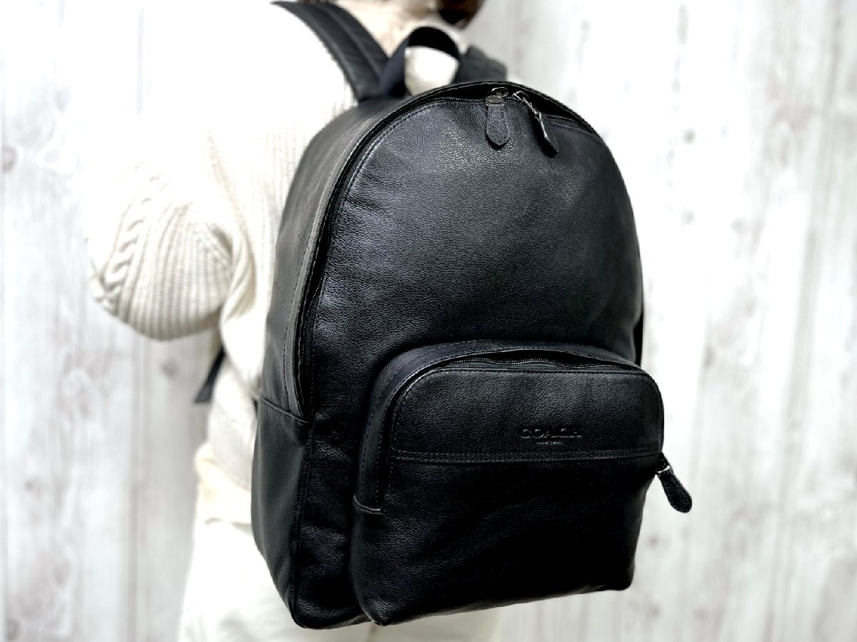 極美品 COACH コーチ バックパック リュックサック バッグ レザー 黒 A4収納可 メンズ 92263拍卖