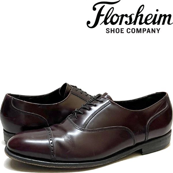 1点物◆フローシャイム革靴エンジ茶レザーシューズ古着10メンズ28レディースOKアメカジ90sストリート/スポーツくつUSAブランド中古362377拍卖