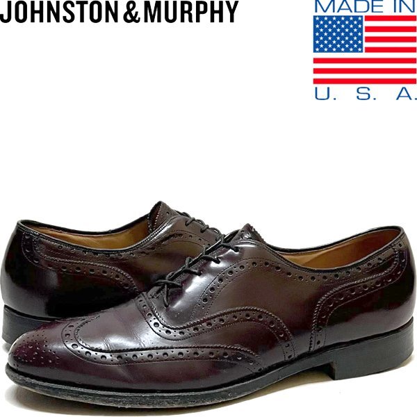 1点物◆USA製ジョンストン&マーフィー革靴エンジ茶レザーシューズ古着9.5メンズ27.5レディースOKアメカジ90sストリート中古ブランド362379拍卖