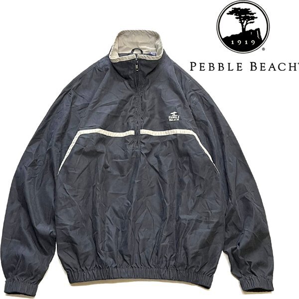1点物◆Pebble Beachプルオーバー黒ゴルフジャケット古着メンズMLレディースOKアメカジ90sストリート/ビッグサイズアウターブルゾン362382拍卖