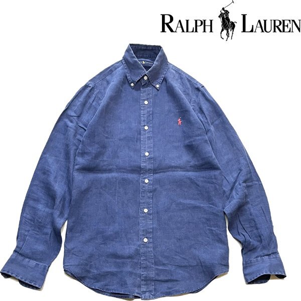 1点物◆ラルフローレン長袖POLO紺リネンシャツ古着XSメンズSMレディースOKアメカジ90sストリート/スポーツブランドUSAボタンダウン362389拍卖