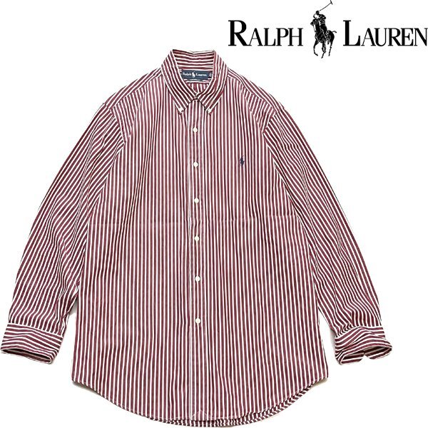 1点物◆ラルフローレン長袖POLOストライプシャツ古着メンズXLレディースOKアメカジ90sストリートスポーツUSAブランド白シャツ中古362388拍卖