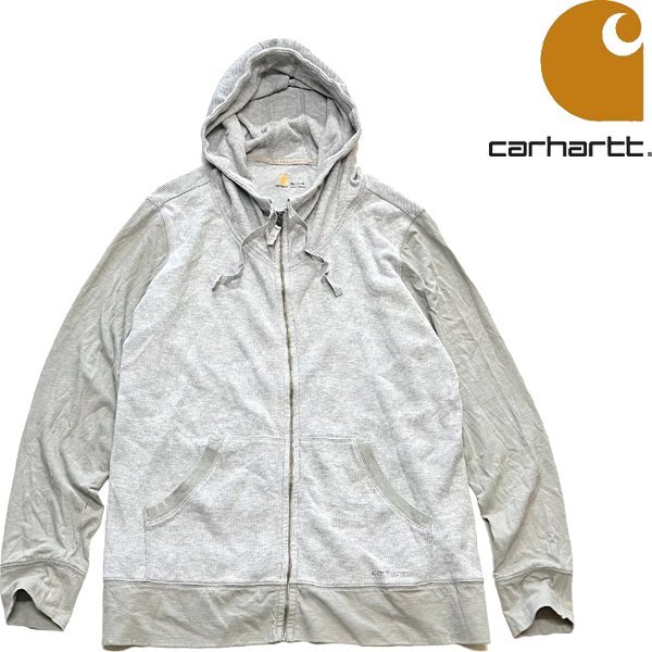 1点物◆カーハート薄手サーマル地ジップアップパーカー古着メンズレディースOKアメカジ90sストリートUSAワークブランド灰グレー中古362421拍卖